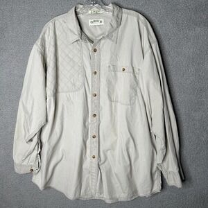 Orvis Mens XXL Tan Quilted‎ Shooting Field Shirt 100% Cotton Long Sleeve Hunting